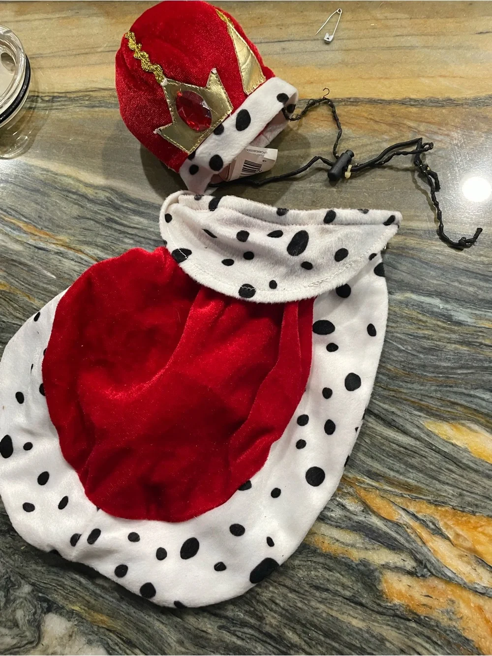 Pet Royal King Costume Crown Hat and cape Red Gold XS